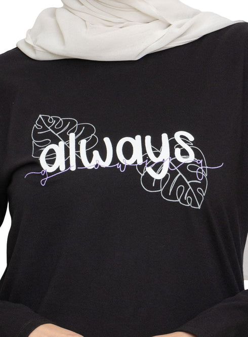 Black Printed Long - Sleeve Design 29 - Khotwh